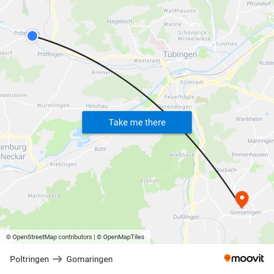 Poltringen to Gomaringen map