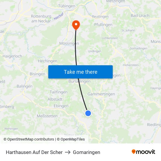 Harthausen Auf Der Scher to Gomaringen map