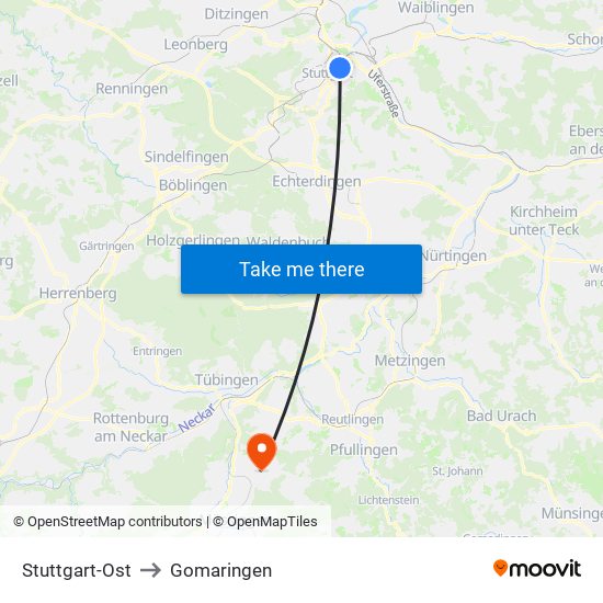 Stuttgart-Ost to Gomaringen map