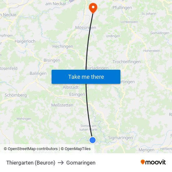 Thiergarten (Beuron) to Gomaringen map