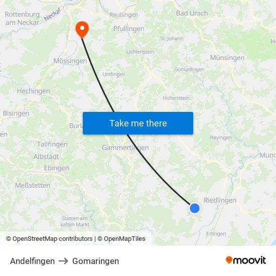 Andelfingen to Gomaringen map