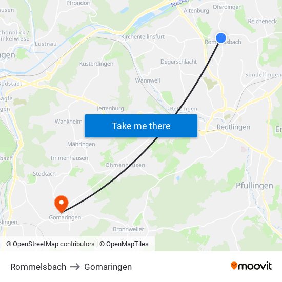 Rommelsbach to Gomaringen map