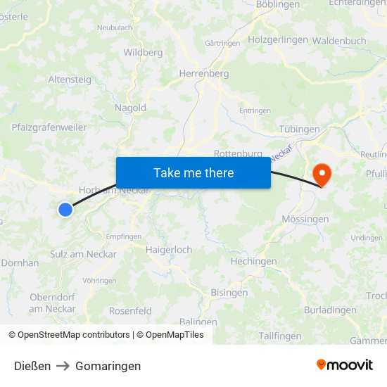 Dießen to Gomaringen map
