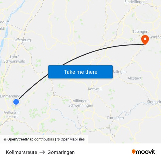 Kollmarsreute to Gomaringen map