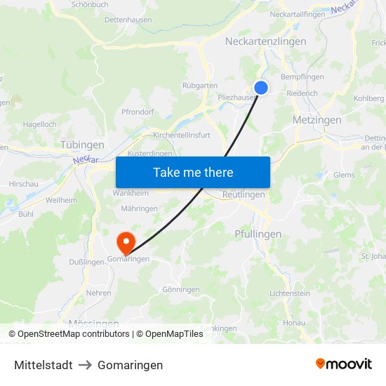 Mittelstadt to Gomaringen map