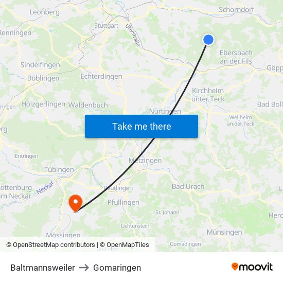 Baltmannsweiler to Gomaringen map