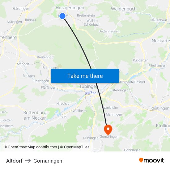 Altdorf to Gomaringen map