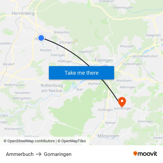 Ammerbuch to Gomaringen map