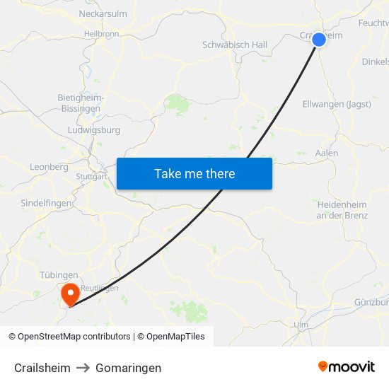 Crailsheim to Gomaringen map