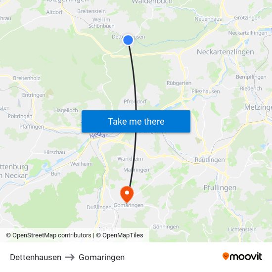 Dettenhausen to Gomaringen map