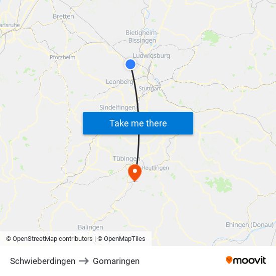 Schwieberdingen to Gomaringen map