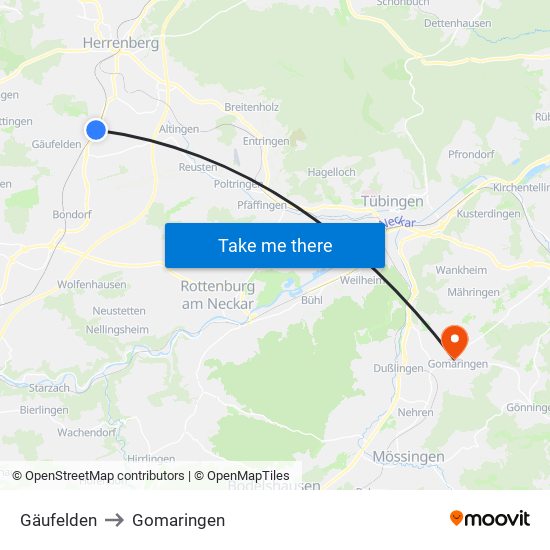 Gäufelden to Gomaringen map