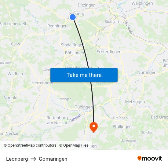 Leonberg to Gomaringen map