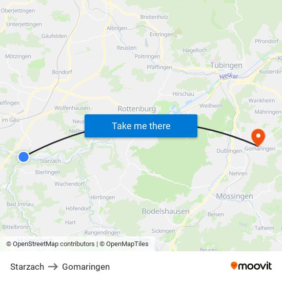 Starzach to Gomaringen map