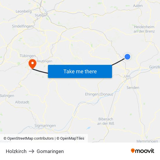 Holzkirch to Gomaringen map