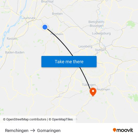 Remchingen to Gomaringen map