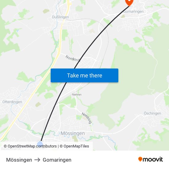 Mössingen to Gomaringen map