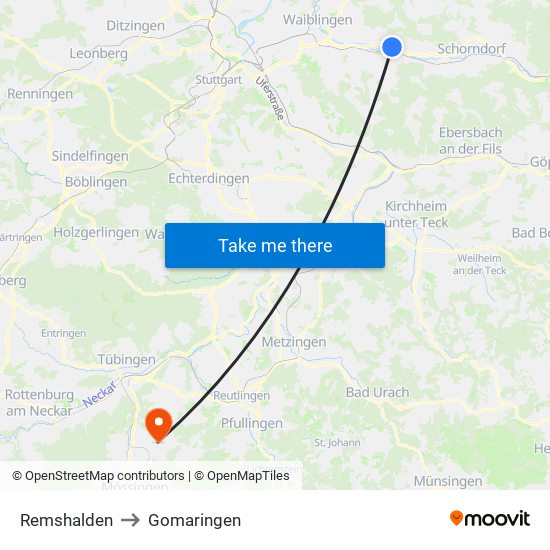 Remshalden to Gomaringen map