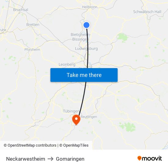 Neckarwestheim to Gomaringen map