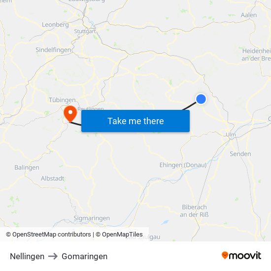 Nellingen to Gomaringen map