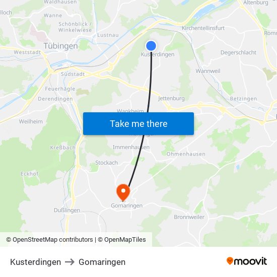 Kusterdingen to Gomaringen map