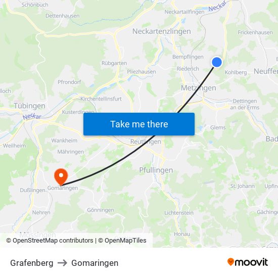 Grafenberg to Gomaringen map