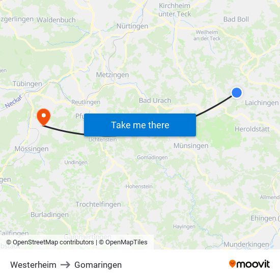 Westerheim to Gomaringen map