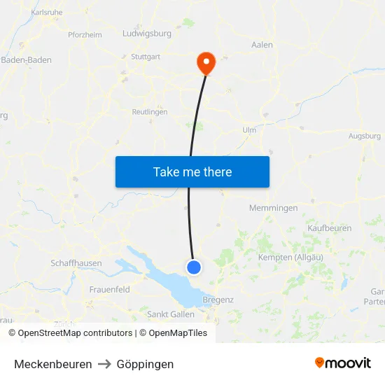 Meckenbeuren to Göppingen map