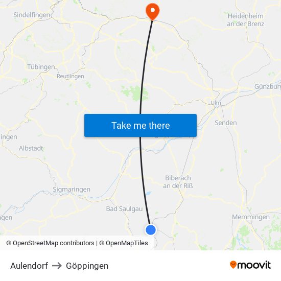 Aulendorf to Göppingen map