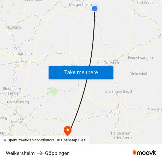 Weikersheim to Göppingen map