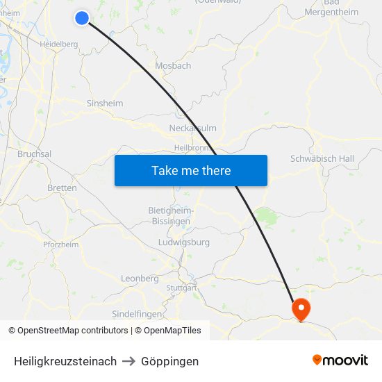 Heiligkreuzsteinach to Göppingen map