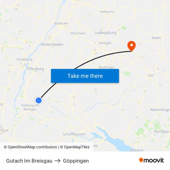 Gutach Im Breisgau to Göppingen map