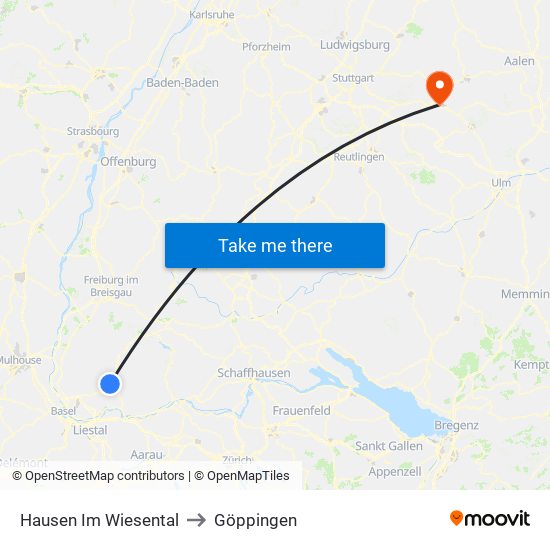 Hausen Im Wiesental to Göppingen map