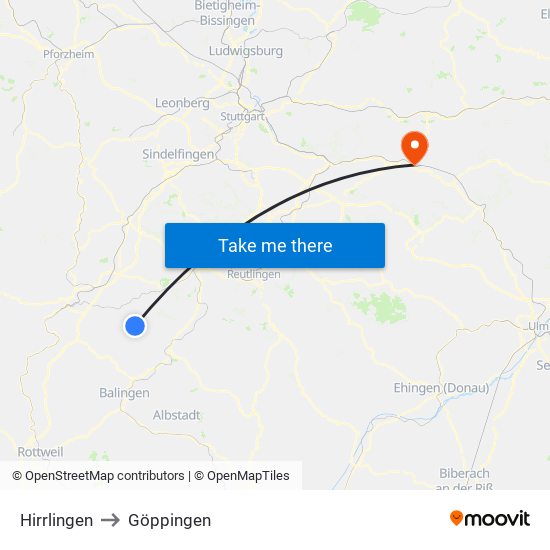 Hirrlingen to Göppingen map