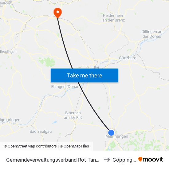 Gemeindeverwaltungsverband Rot-Tannheim to Göppingen map