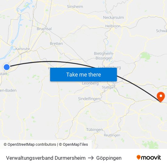 Verwaltungsverband Durmersheim to Göppingen map