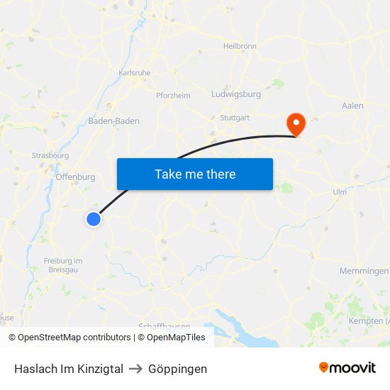 Haslach Im Kinzigtal to Göppingen map