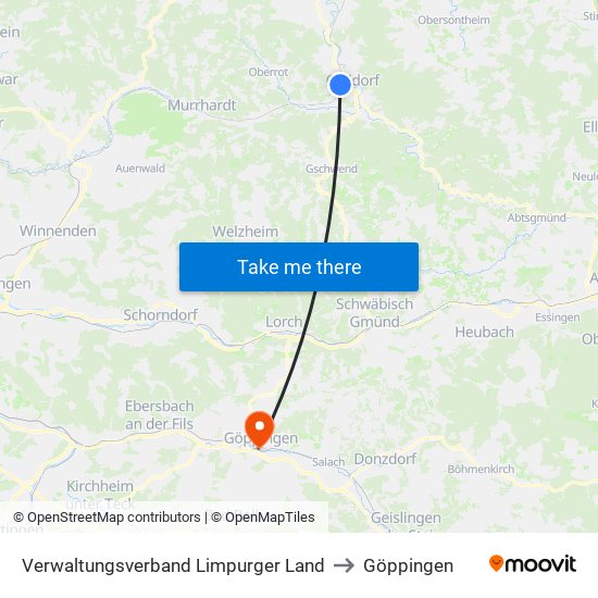 Verwaltungsverband Limpurger Land to Göppingen map