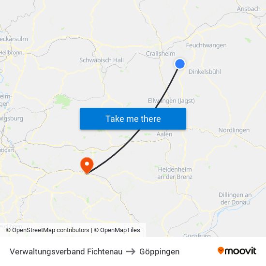 Verwaltungsverband Fichtenau to Göppingen map