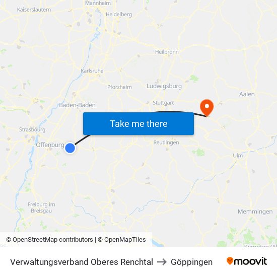 Verwaltungsverband Oberes Renchtal to Göppingen map