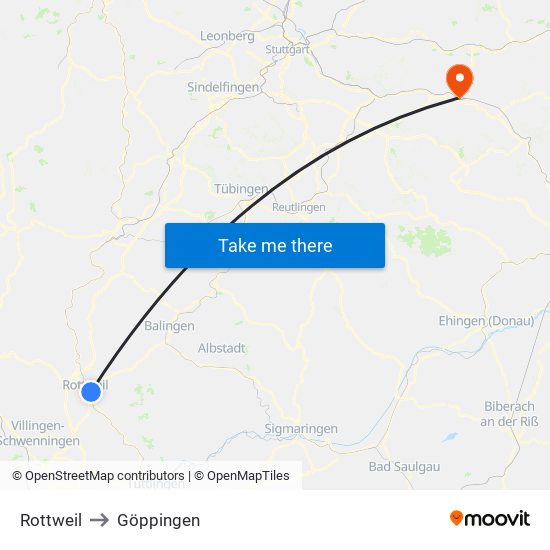 Rottweil to Göppingen map