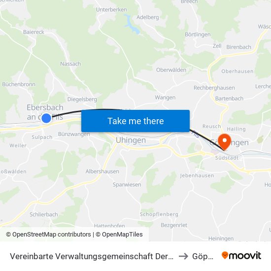 Vereinbarte Verwaltungsgemeinschaft Der Stadt Ebersbach An Der Fils to Göppingen map