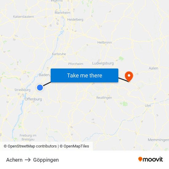 Achern to Göppingen map