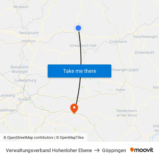 Verwaltungsverband Hohenloher Ebene to Göppingen map