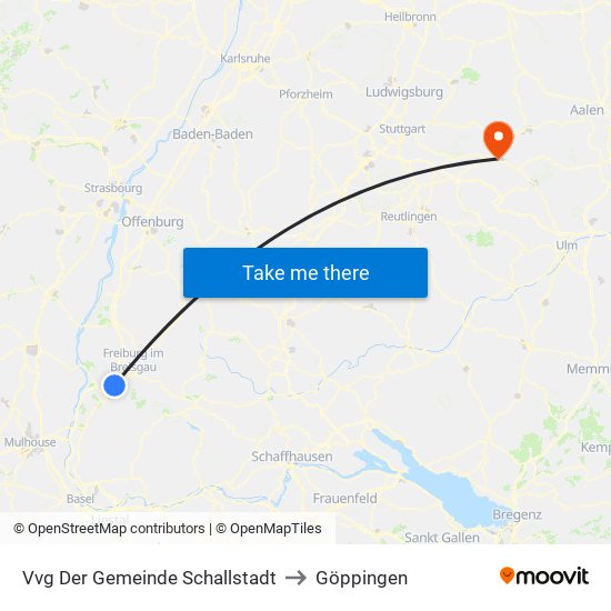 Vvg Der Gemeinde Schallstadt to Göppingen map