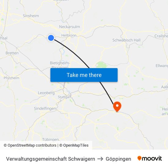 Verwaltungsgemeinschaft Schwaigern to Göppingen map
