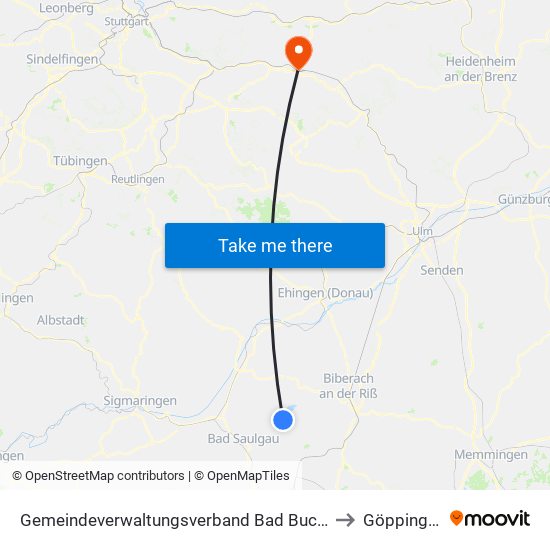 Gemeindeverwaltungsverband Bad Buchau to Göppingen map