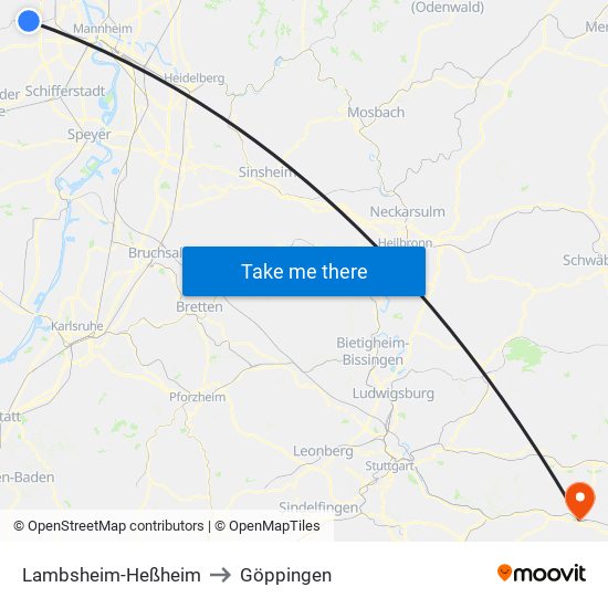 Lambsheim-Heßheim to Göppingen map