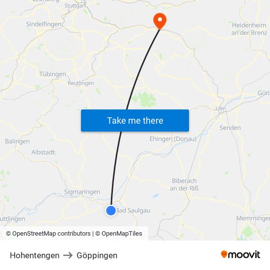 Hohentengen to Göppingen map