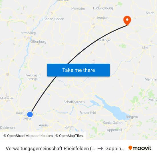 Verwaltungsgemeinschaft Rheinfelden (Baden) to Göppingen map